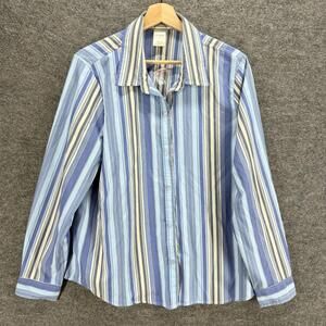 Blair Shirt Women L Large Blue Striped Button Up Collared Long Sleeve Rayon